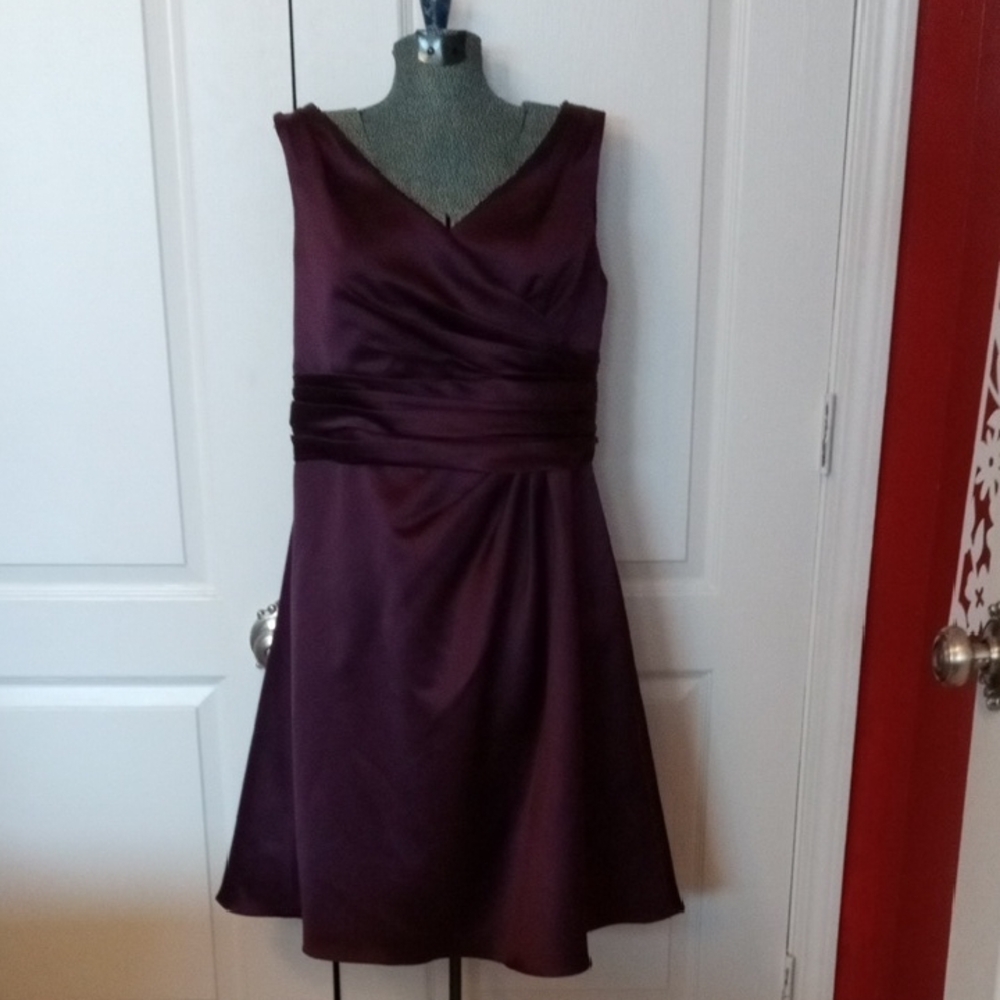 David's Bridal Sleeveless V-Neck A-Line Dress in Plum
